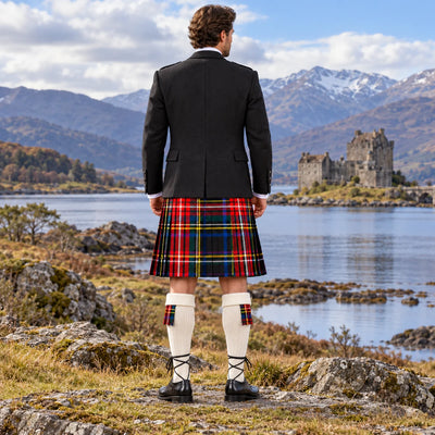 Black Stewart Tartan Argyll Kilt Outfit - back view