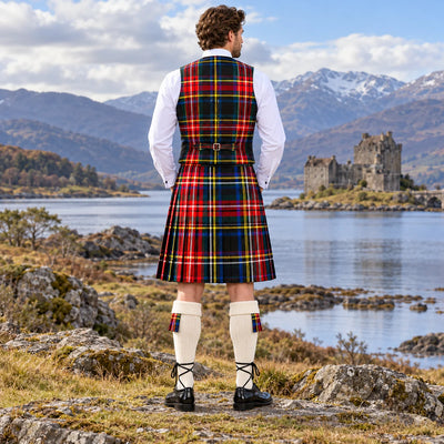 Black Stewart Tartan Vest - back view