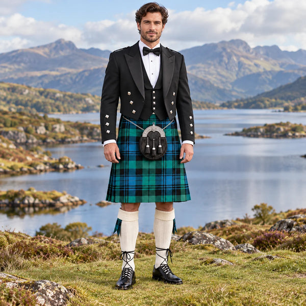 Campbell Ancient Tartan Prince Charlie Kilt Outfit - front view