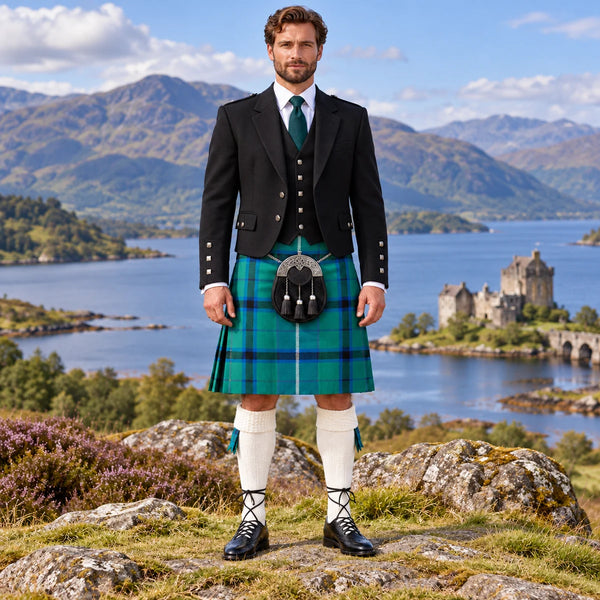 Douglas Ancient Tartan Argyll Kilt Outfit - front view