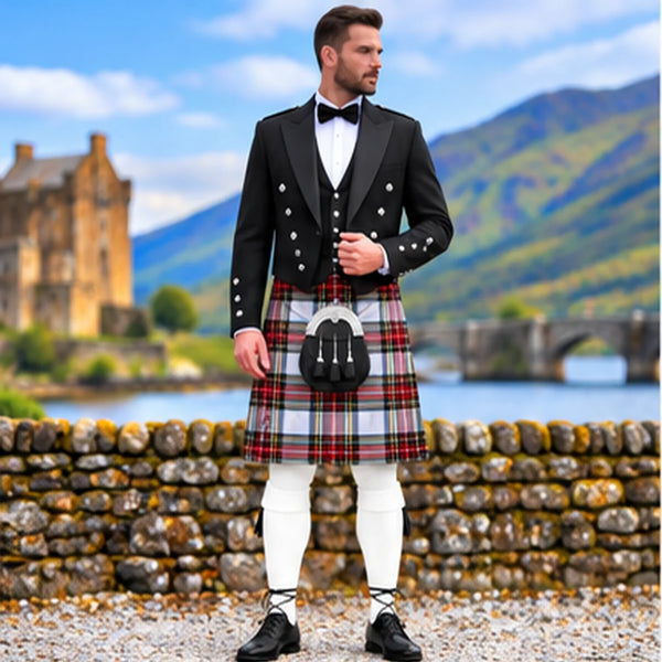 Dress Stewart Tartan Prince Charlie Kilt Outfit - front view