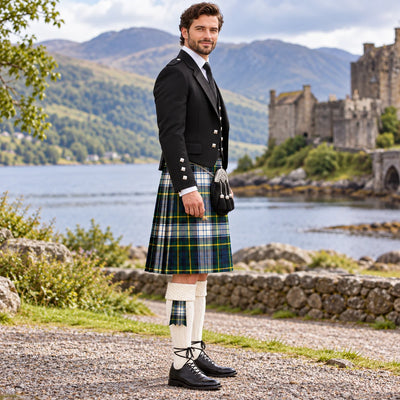 Gordon Dress Argyll Outfit For Weddings With 8 yards Tartan Kilt - side view